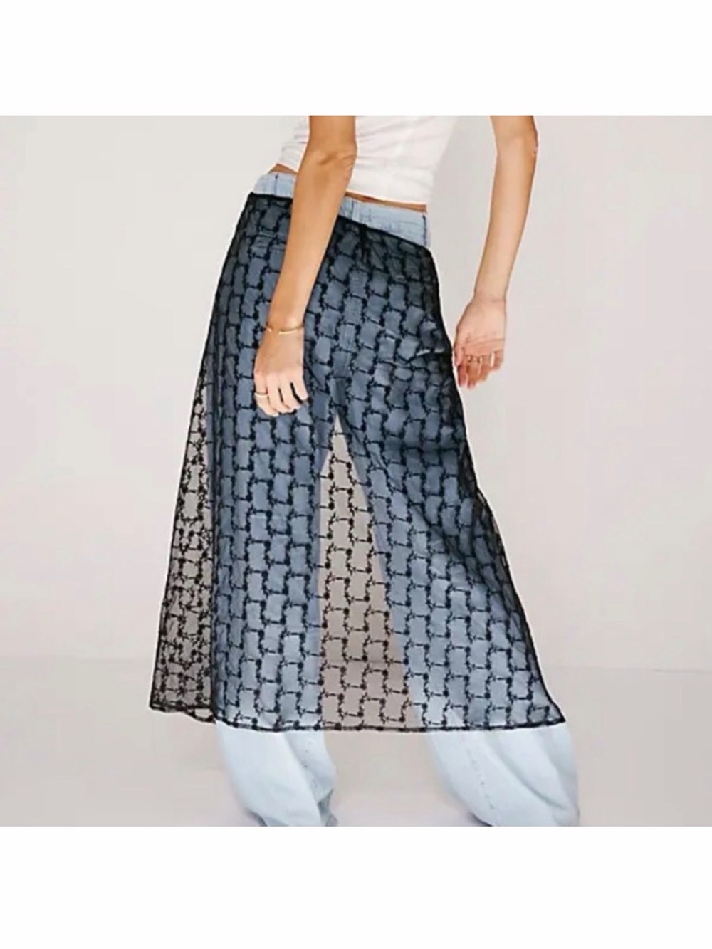 NEW Free People black sheer Lace Wrap Sarong swim coverup long skirt one size
